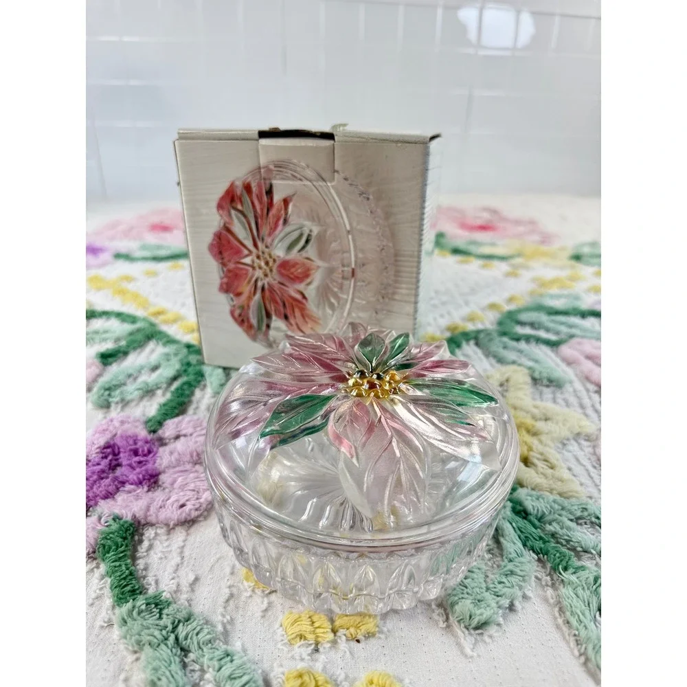 Savoir Vivre Holiday Spirit Poinsettia Glass Trinket Box WY064/505 Japan